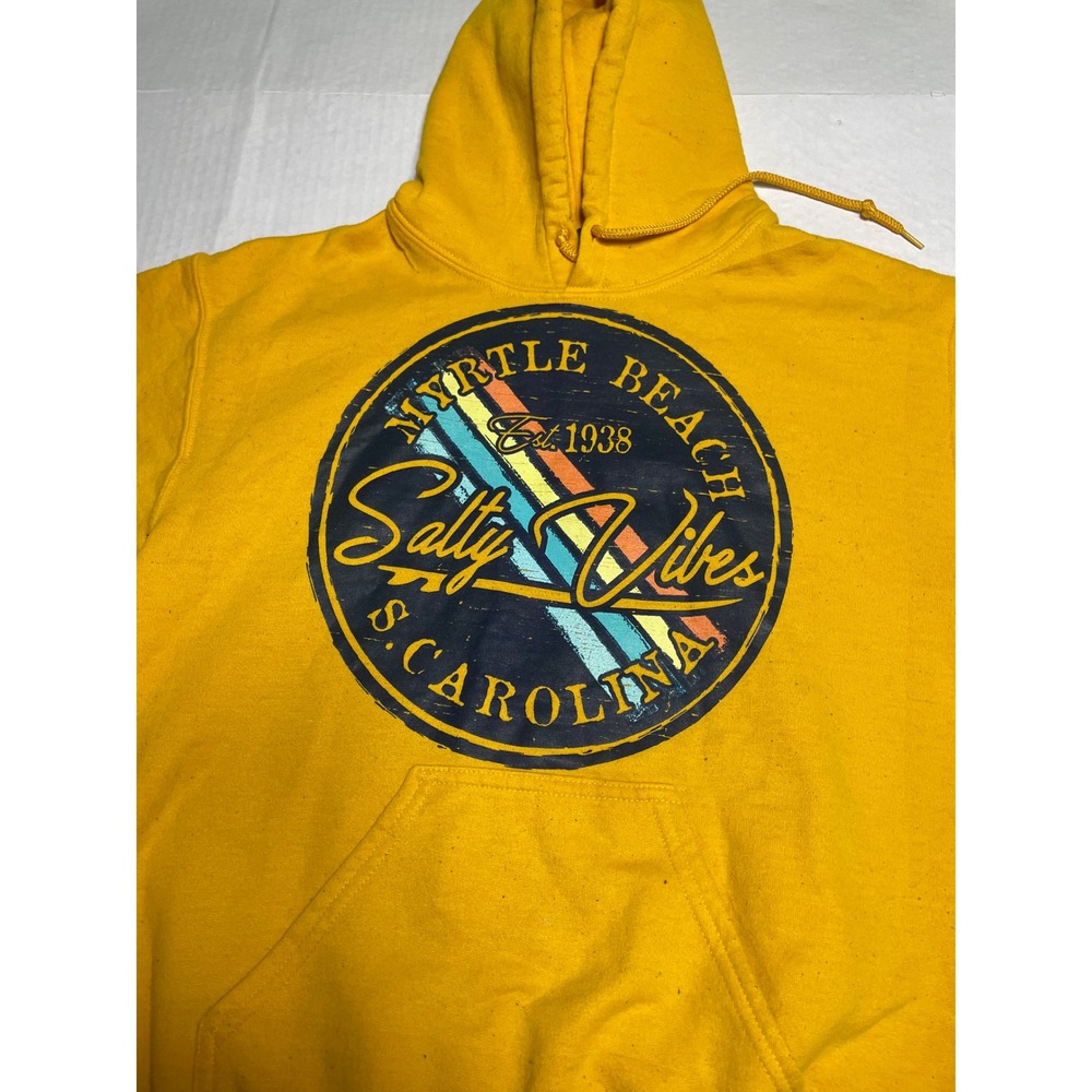Myrtle Beach Salty Vibes Hoodie Yellow Graphic Sweatshirt‎ Womens Small Retro SC - Picture 2 of 7